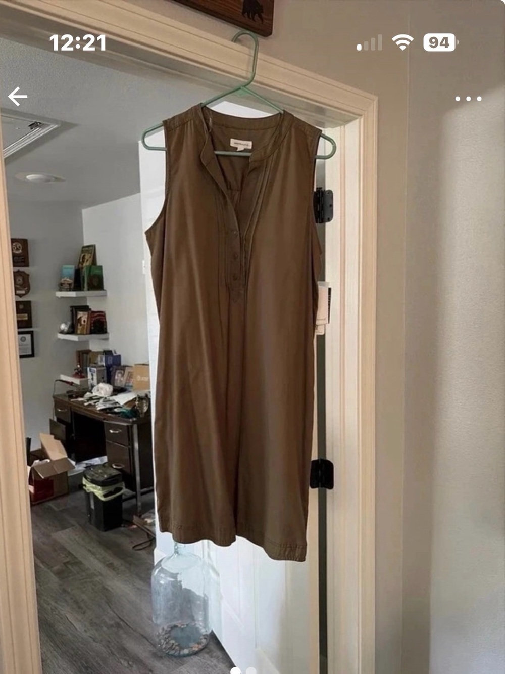 Westbound Sleeveless Button-Front Shift Dress in Olive